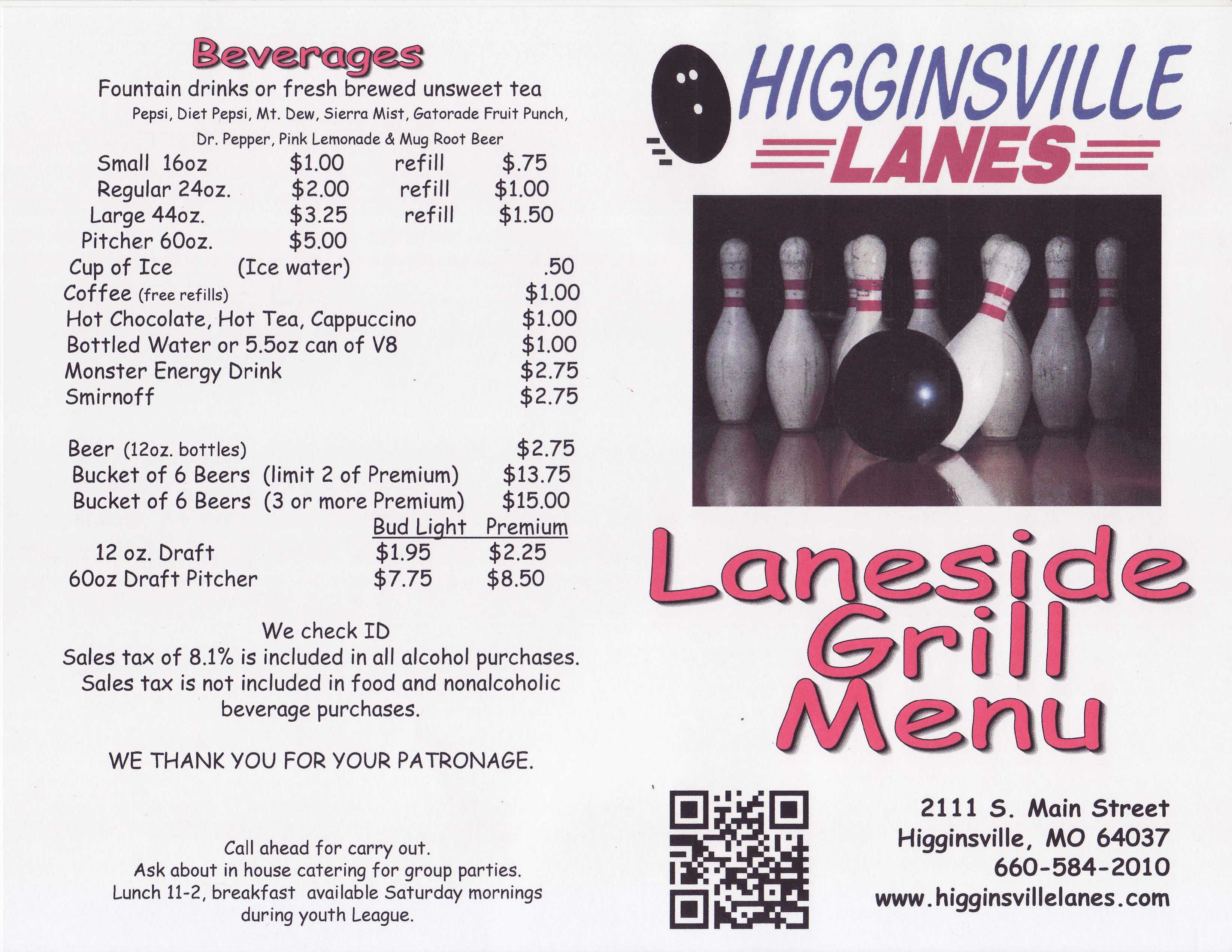 LANESIDE GRILL Higginsville Lanes